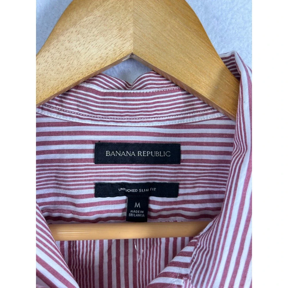 Nautical Banana Republic Button Down Shirt Mens Medium Striped Untucked Slim Fit